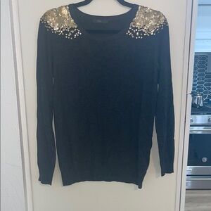 Anthropologie THML Gray and Gold Sequin Long Sleeve Sweater | L